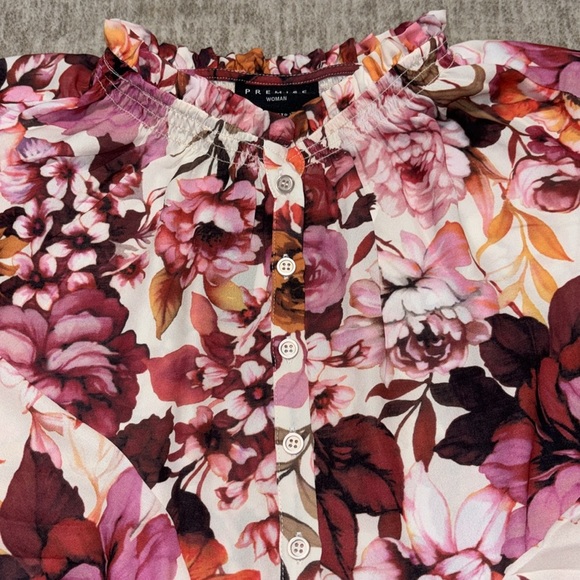 NWT 2X Floral flowy long sleeve high smocked neck top Premise - Picture 4 of 6